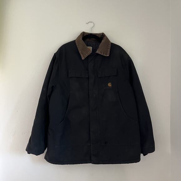 Carhartt Jacket Mens 54 Black Canvas Arctic Quilt Lined USA Made corduroy - Picture 1 of 14